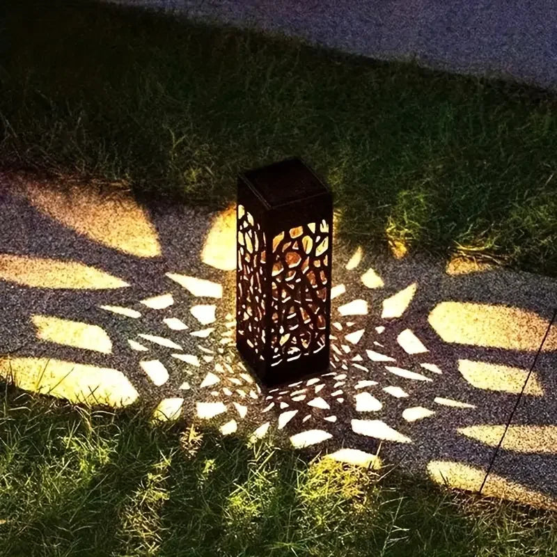 6-Pack Led Outdoor Solar Path Lights, Retro Courtyard Garden Lights, Hollow Projection Lights, Garden Decoration, Solar Lawn Lights, Courtyard Park Small Diameter Ground Decorative Lights