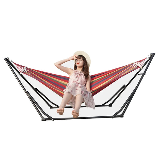 2-in-1 Hammock Hanging Chair fold Camping Thicken Swinging Chair Outdoor Hanging Bed Canvas Rocking Chair with Hammock Stand