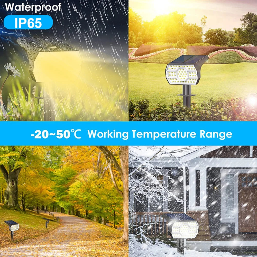 72 LED Solar Spotlights Outdoor Landscape Waterproof 108/136 LEDS Solar Powered Wall Light Auto On/Off for Yard Garden Pathway