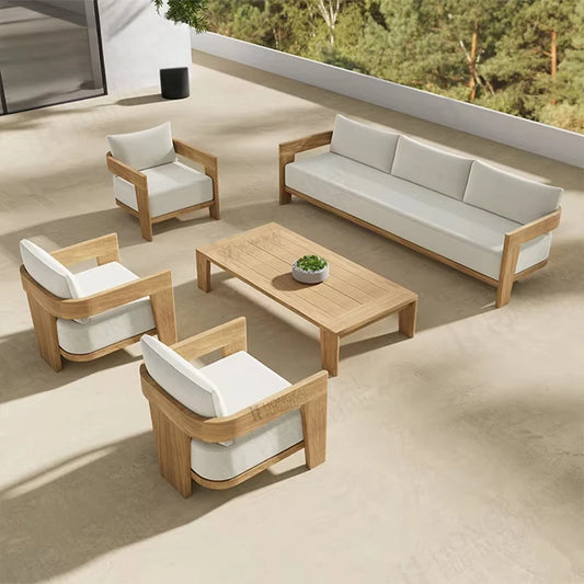 Outdoor Furniture Solid Wood Sofa and Coffee Table Set Paito Teak Sectional Sofa  Teak Wood Garden Sofa Set