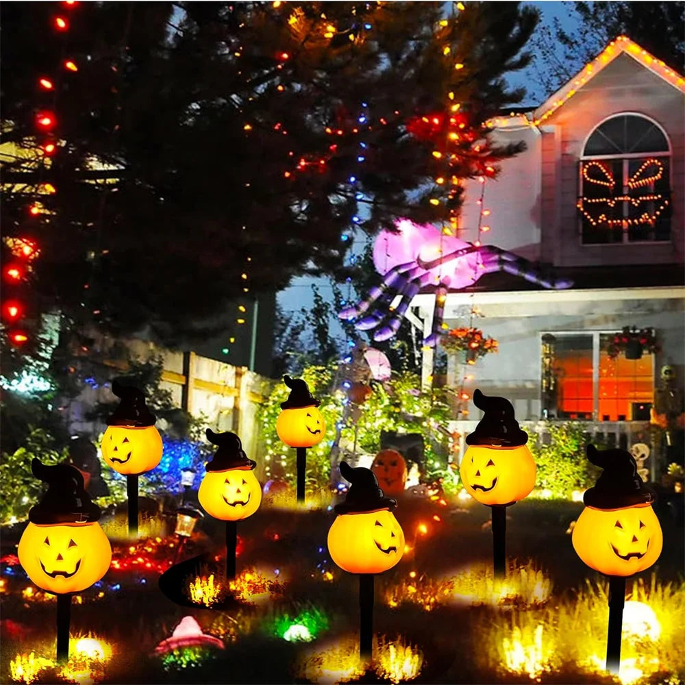 2024 Solar Lights Outdoor Waterproof Holiday Garden Pumpkin Lamp LED Lights Halloween Decorations Lawn Ground Plug Light 665