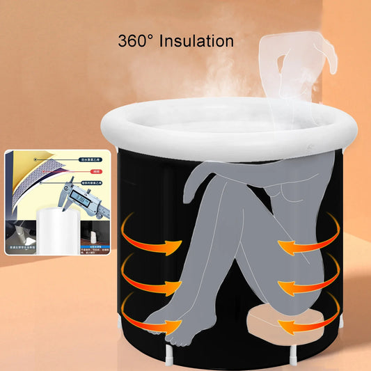 Inflatable PVC Bath Bucket for Adult, Household Folding Bucket, SPA Ice Bath Ice Therapy, Double Layer Lid, Black