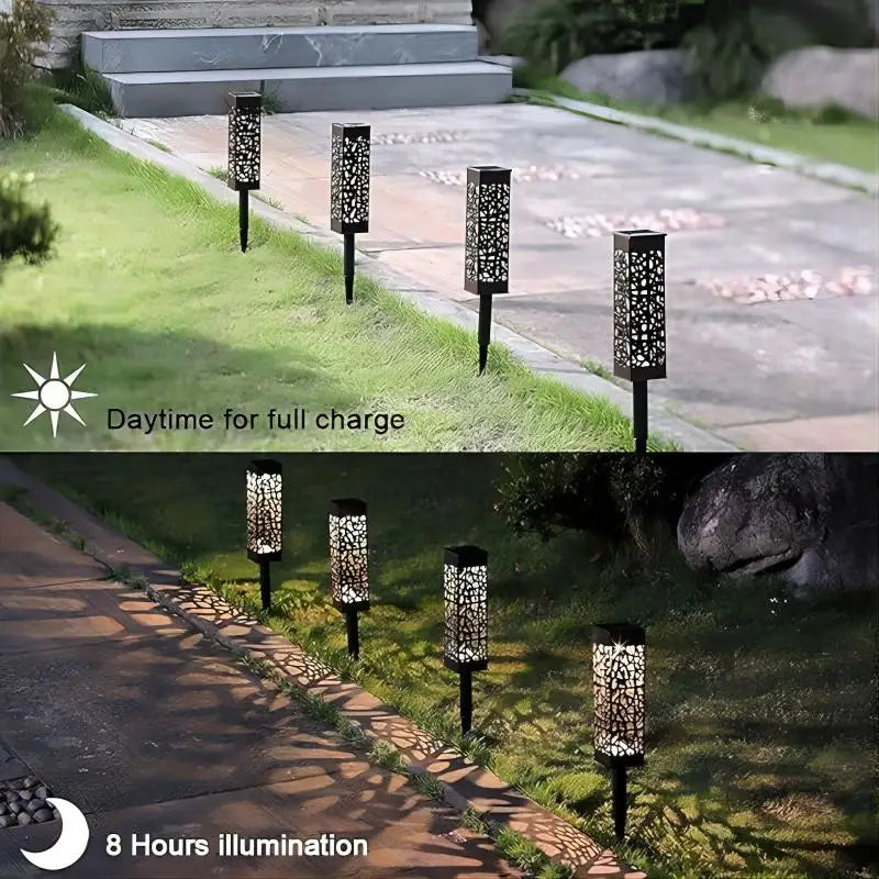 6-Pack Led Outdoor Solar Path Lights, Retro Courtyard Garden Lights, Hollow Projection Lights, Garden Decoration, Solar Lawn Lights, Courtyard Park Small Diameter Ground Decorative Lights