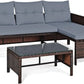 Rattan Garden Furniture Set, Outdoor L-Shaped Corner Sofa Set with Chaise Lounge,   All-Weather Wicker Sectional Table Chairs