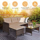 Rattan Garden Furniture Set, Outdoor L-Shaped Corner Sofa Set with Chaise Lounge,   All-Weather Wicker Sectional Table Chairs