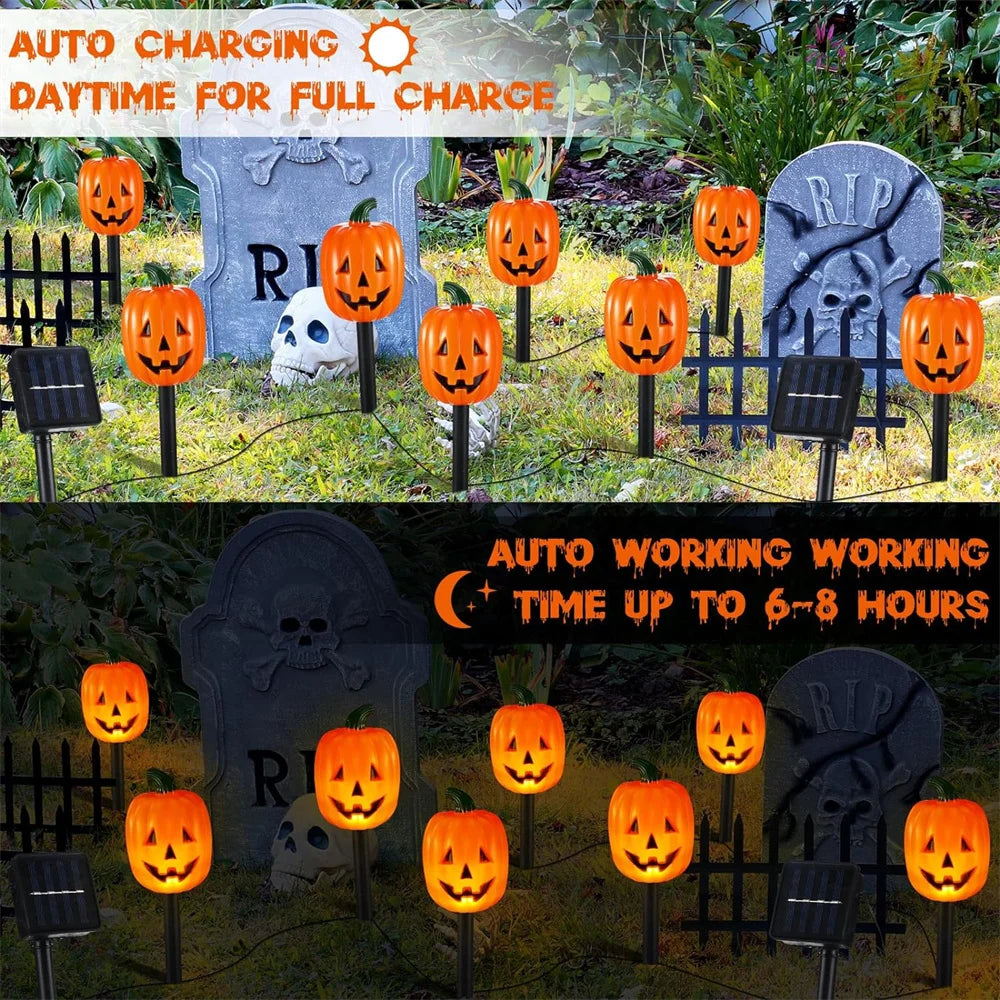 2024 Solar Lights Outdoor Waterproof Holiday Garden Pumpkin Lamp LED Lights Halloween Decorations Lawn Ground Plug Light 665