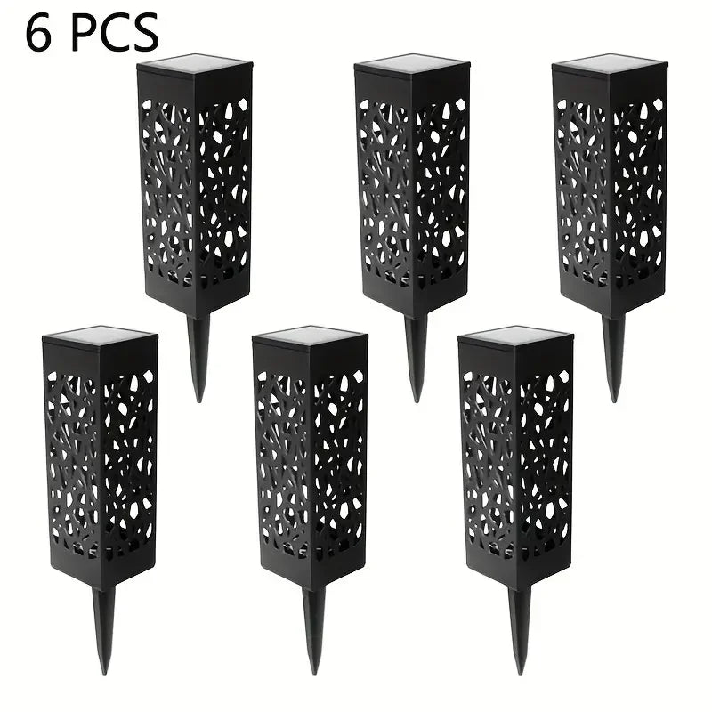 6-Pack Led Outdoor Solar Path Lights, Retro Courtyard Garden Lights, Hollow Projection Lights, Garden Decoration, Solar Lawn Lights, Courtyard Park Small Diameter Ground Decorative Lights