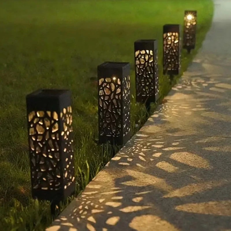 6-Pack Led Outdoor Solar Path Lights, Retro Courtyard Garden Lights, Hollow Projection Lights, Garden Decoration, Solar Lawn Lights, Courtyard Park Small Diameter Ground Decorative Lights