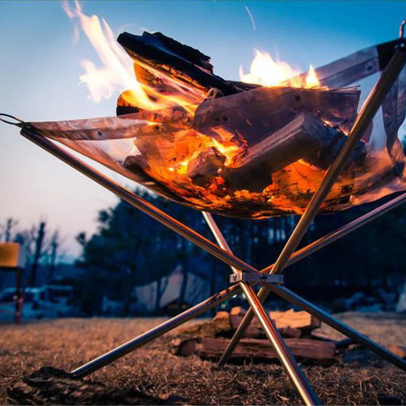 Lighten up Fire Pit Burning Rack Camping Stainless Steel Mesh Fireplace Foldable Stove BBQ Grill Patio With Replace Grilled Net