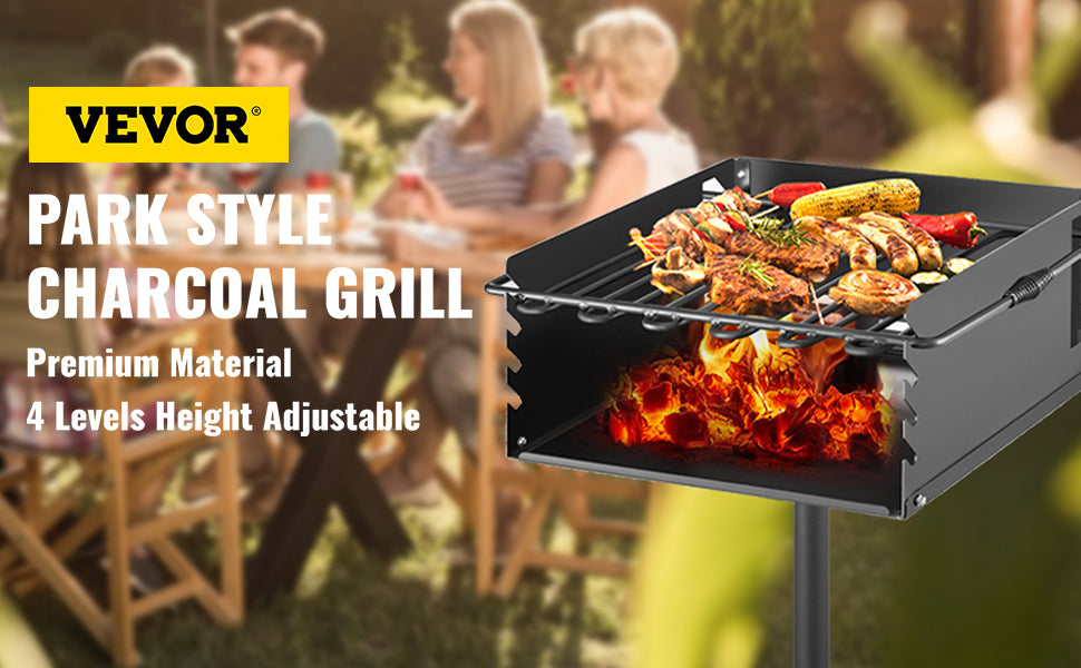 VEVOR Charcoal BBQ Grills Single Post Carbon Meat Grill w/ Cooking Grate 360º Adjustable rotary oven Camping Outdoor Barbecue